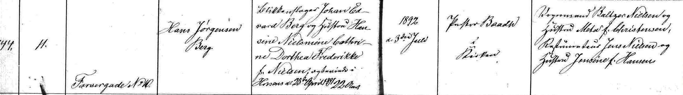 Udsnit af vor Frelser, Horsens kirkebog, Hans J&oslash;rgensen Berg